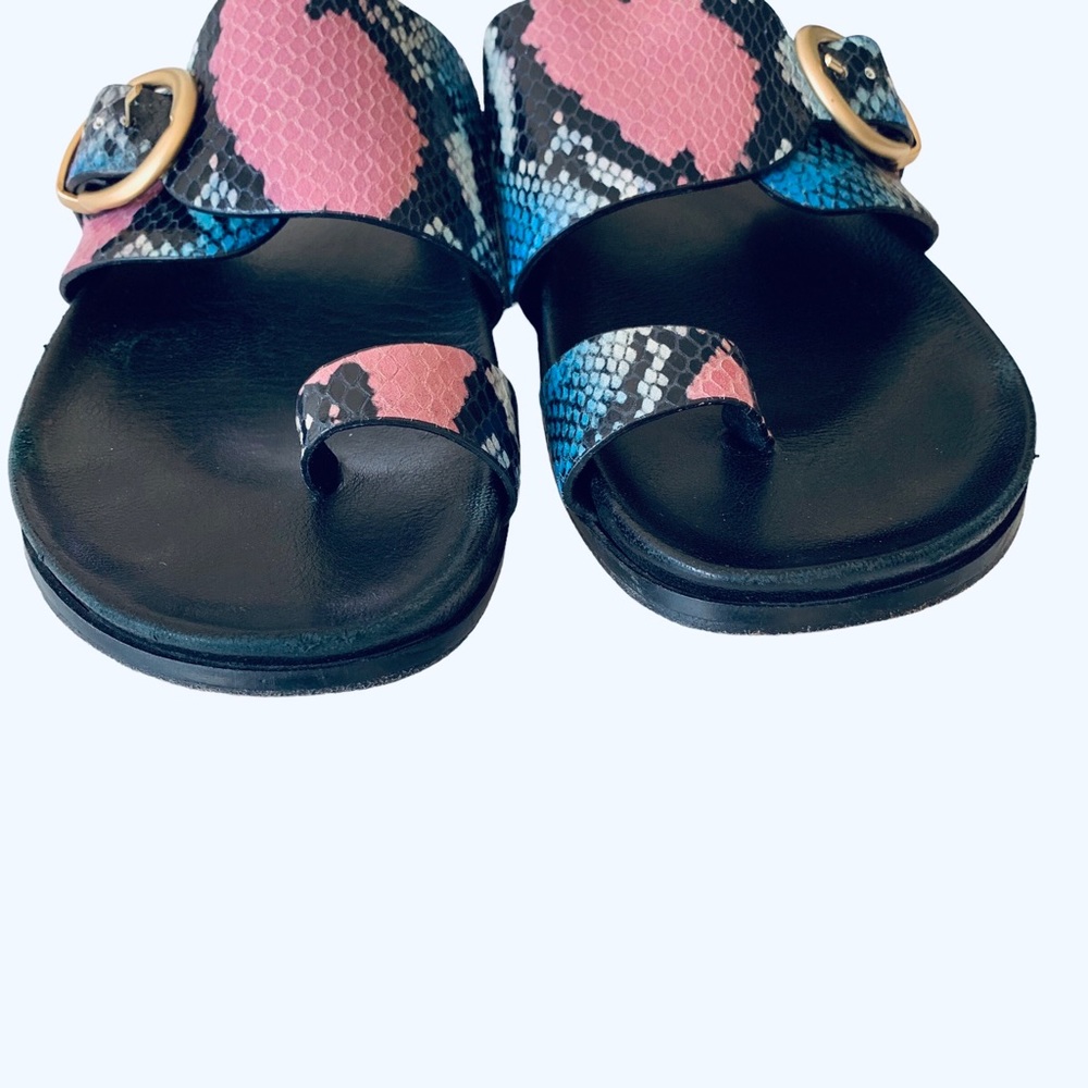 Marion Parke Cyrus Python Print Buckle Slide Sand… - image 7